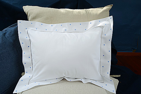 Hemstitch Baby Pillow 12"x16" French Blue color Polka Dots.